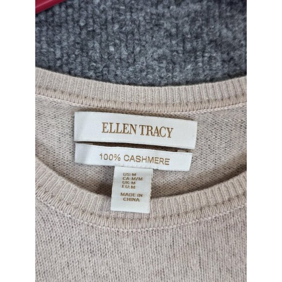 Ellen Tracy Sweater Womens Medium Beige 100% Cashmere Crewneck Pullover Knit - Picture 3 of 11